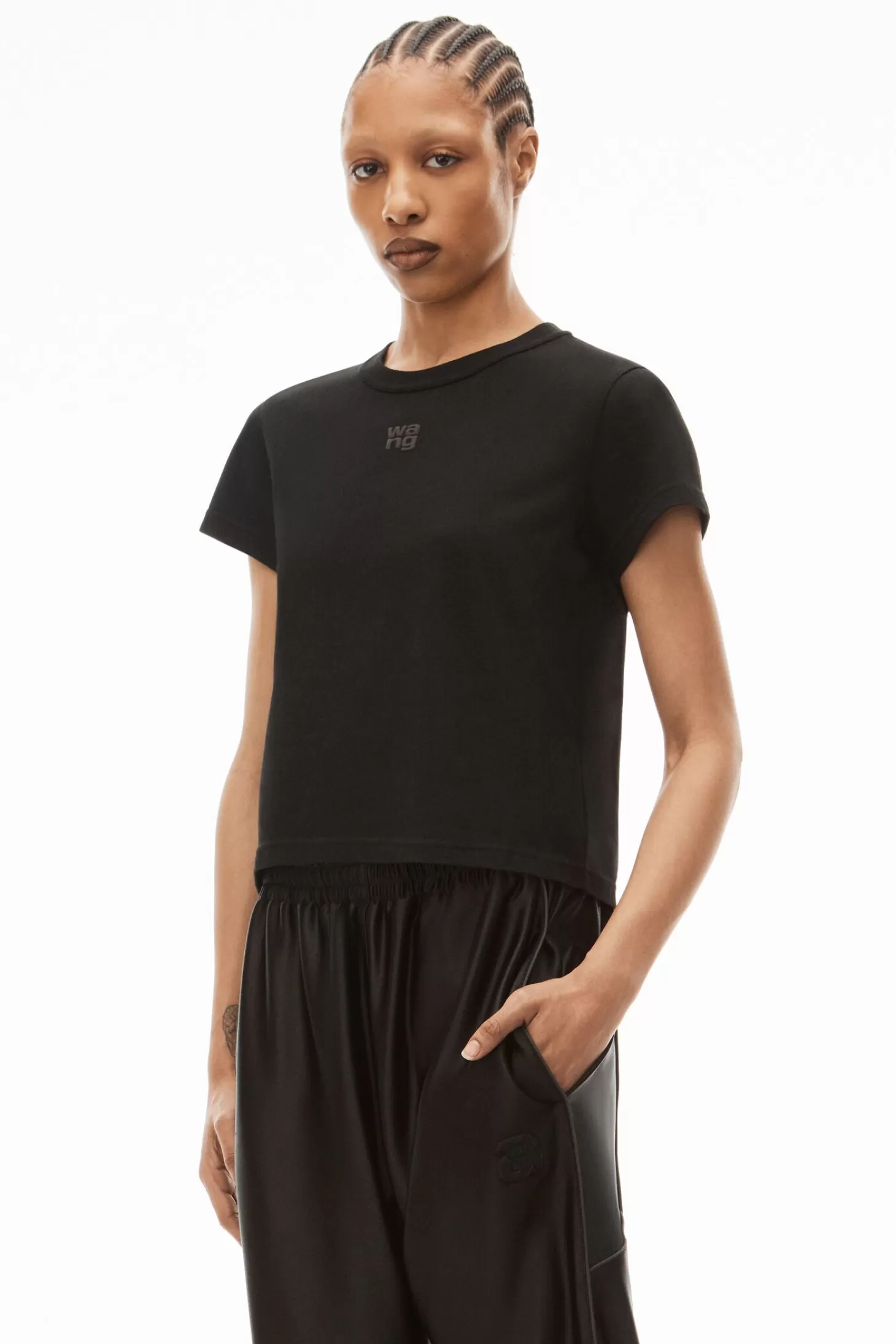 Tops | Activewear<Alexander Wang ESSENTIAL JSY SHRUNK TEE W/PUFF LOGO & BOUND NECK