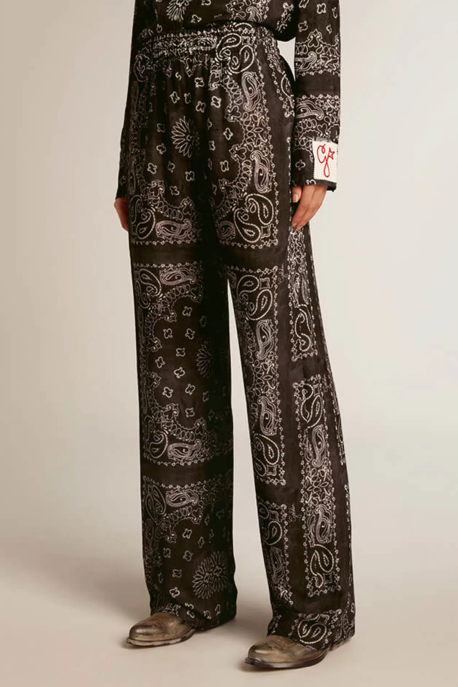 Pants<GOLDEN GOOSE GOLDEN W'S JOGGING PANTS PAISLEY PRINT Anthracitegray