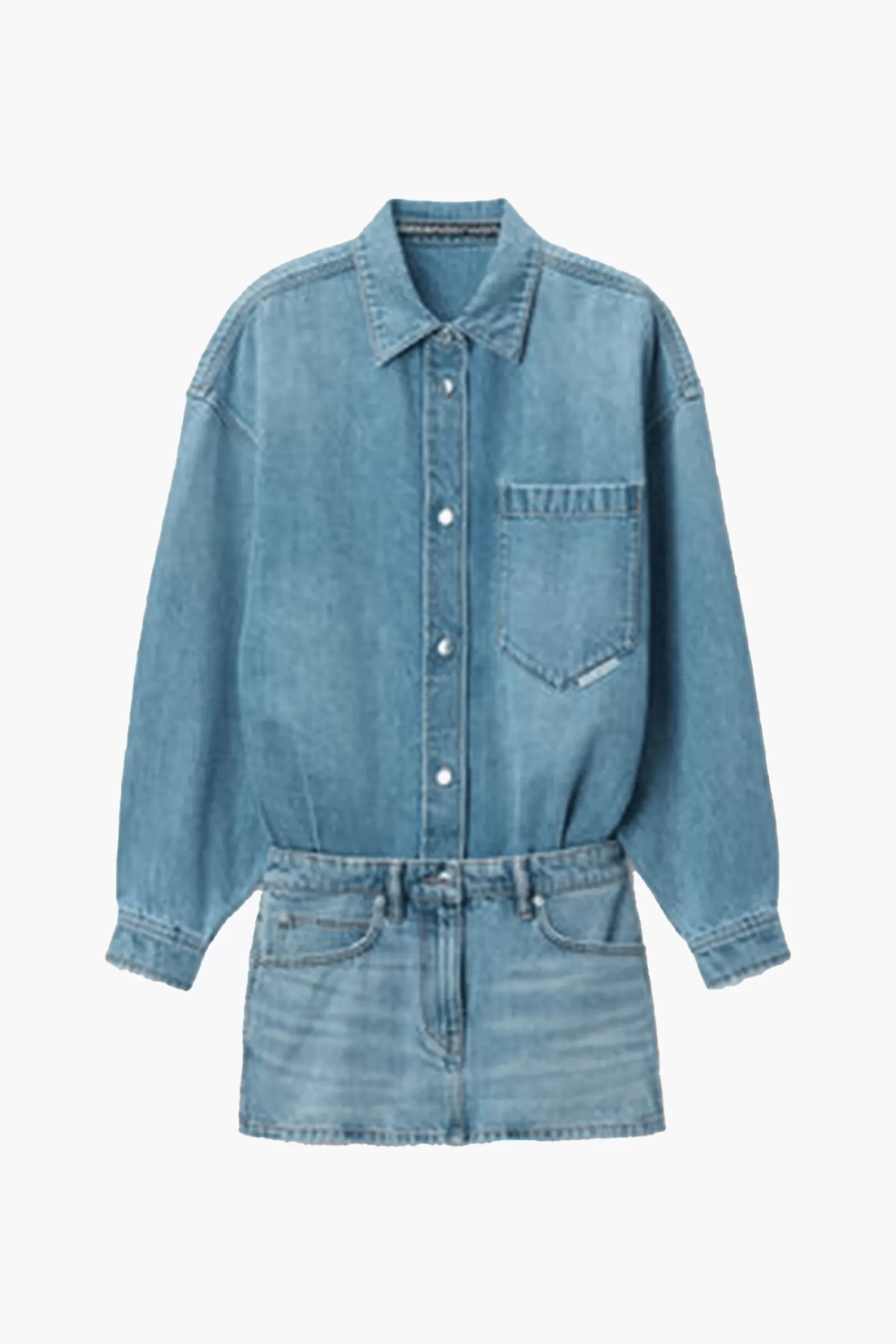 Dresses | Denim<ALEXANDER WANG LONG SLEEVE PRESTYLE MINI SHIRT DRESS