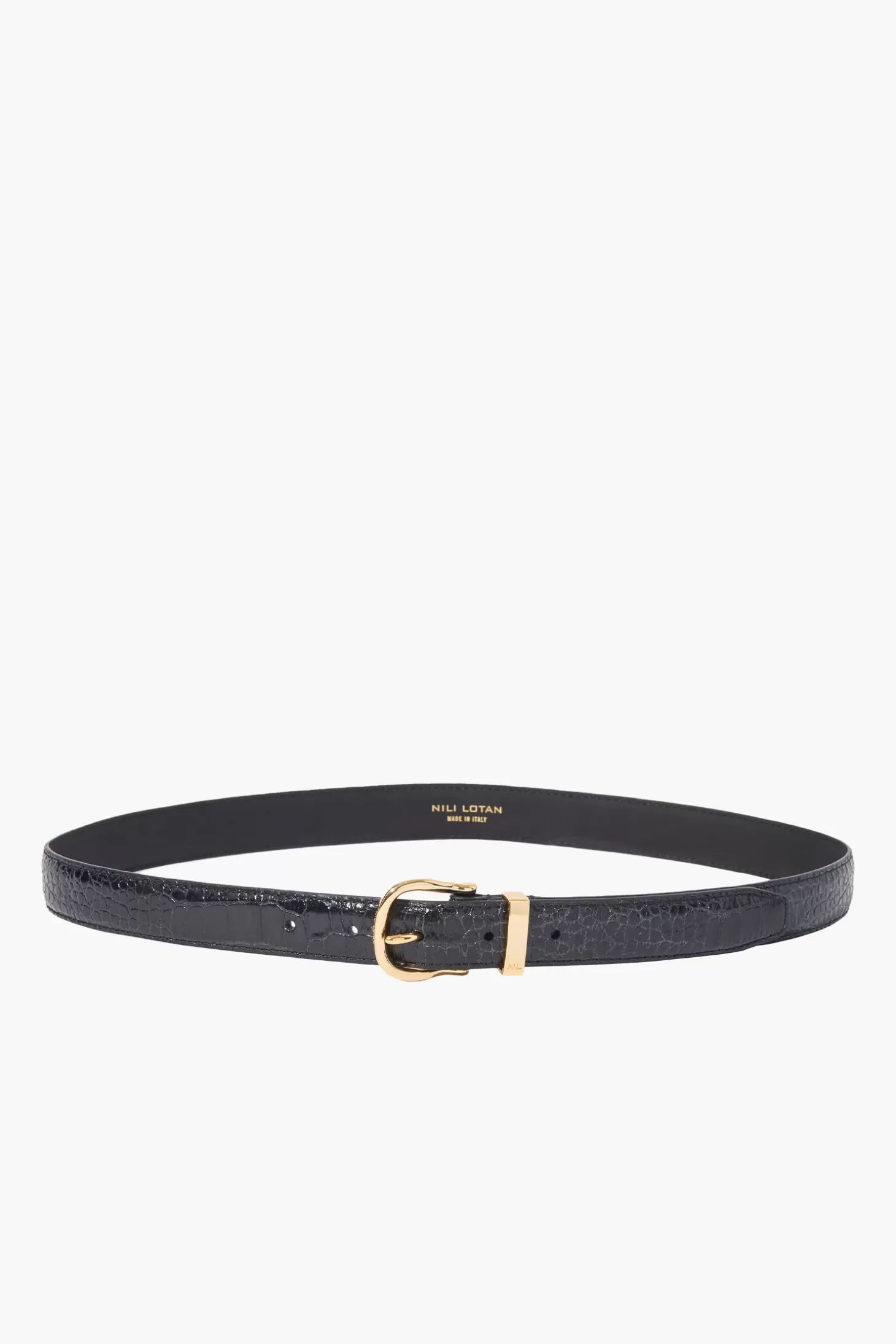 Belts<NILI LOTAN LOUISE BELT CROC BlackW/ShinyBrassBuckle