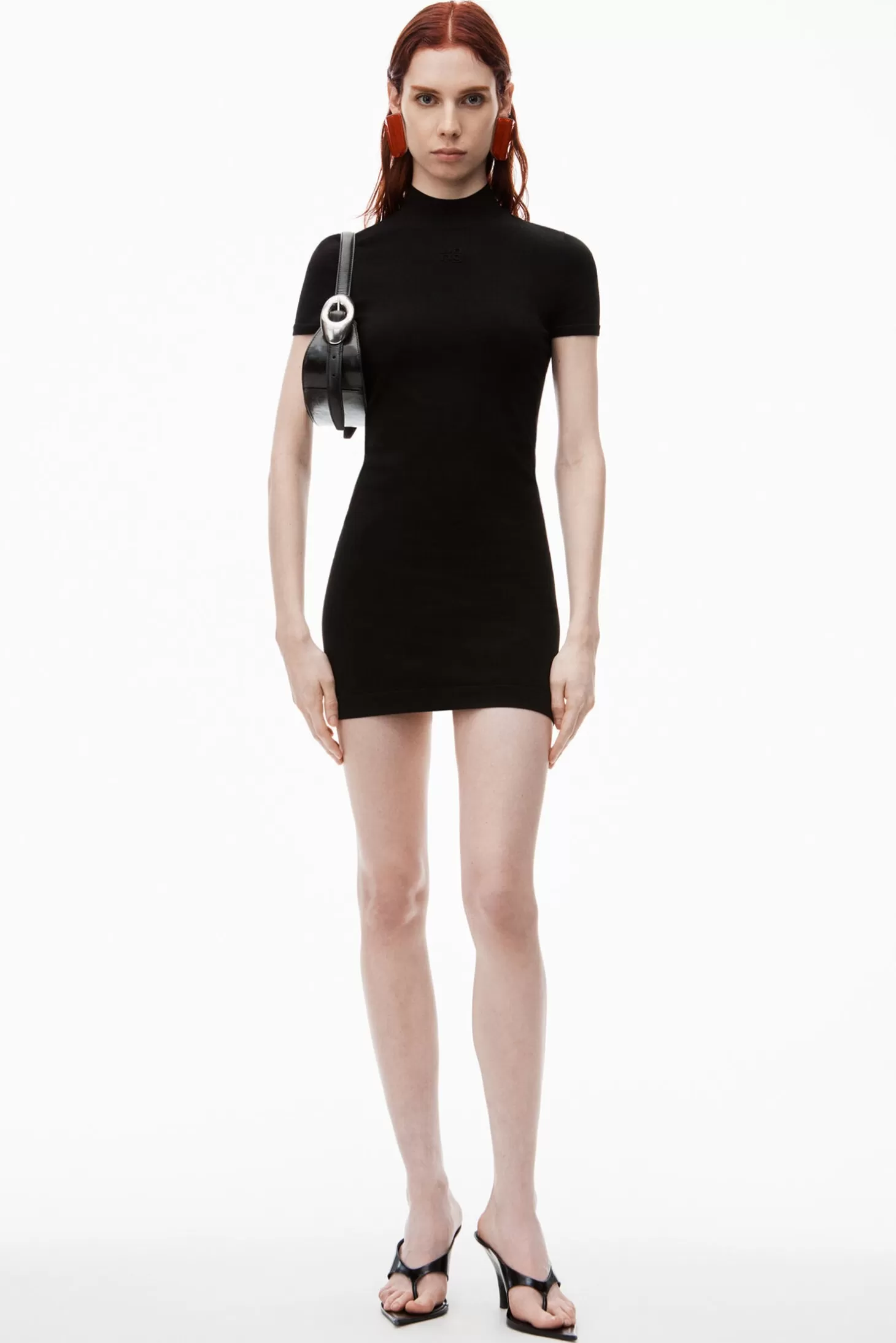 Dresses<ALEXANDERWANG.T MOCK NECK TEE DRESS WITH EMBOSSED LOGO Black