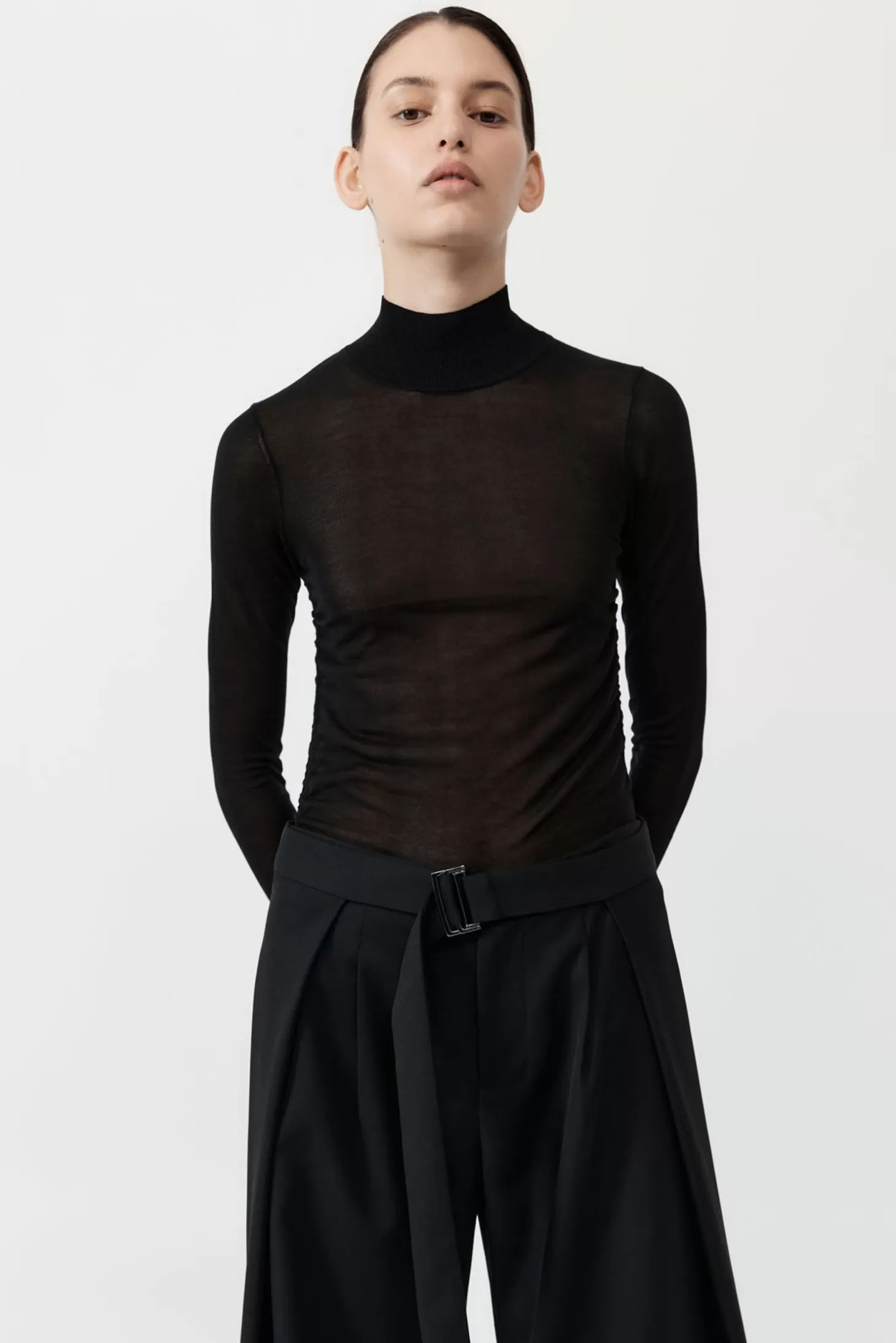 Tops<ST. AGNI SHEER RUCHED TOP Black