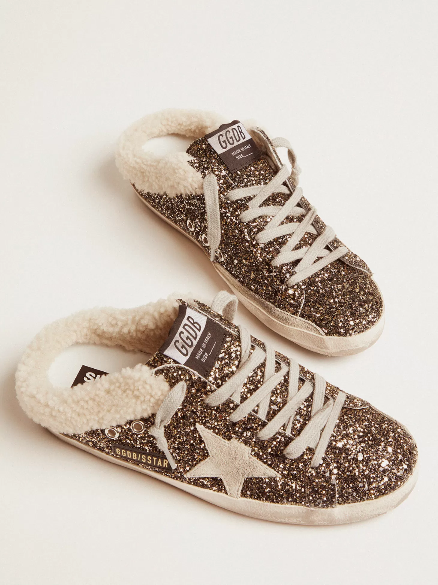 Sneakers<GOLDEN GOOSE SUPERSTAR SABOT GLITTER SNEAKERS BLACKGOLD/BEIGE/ICE