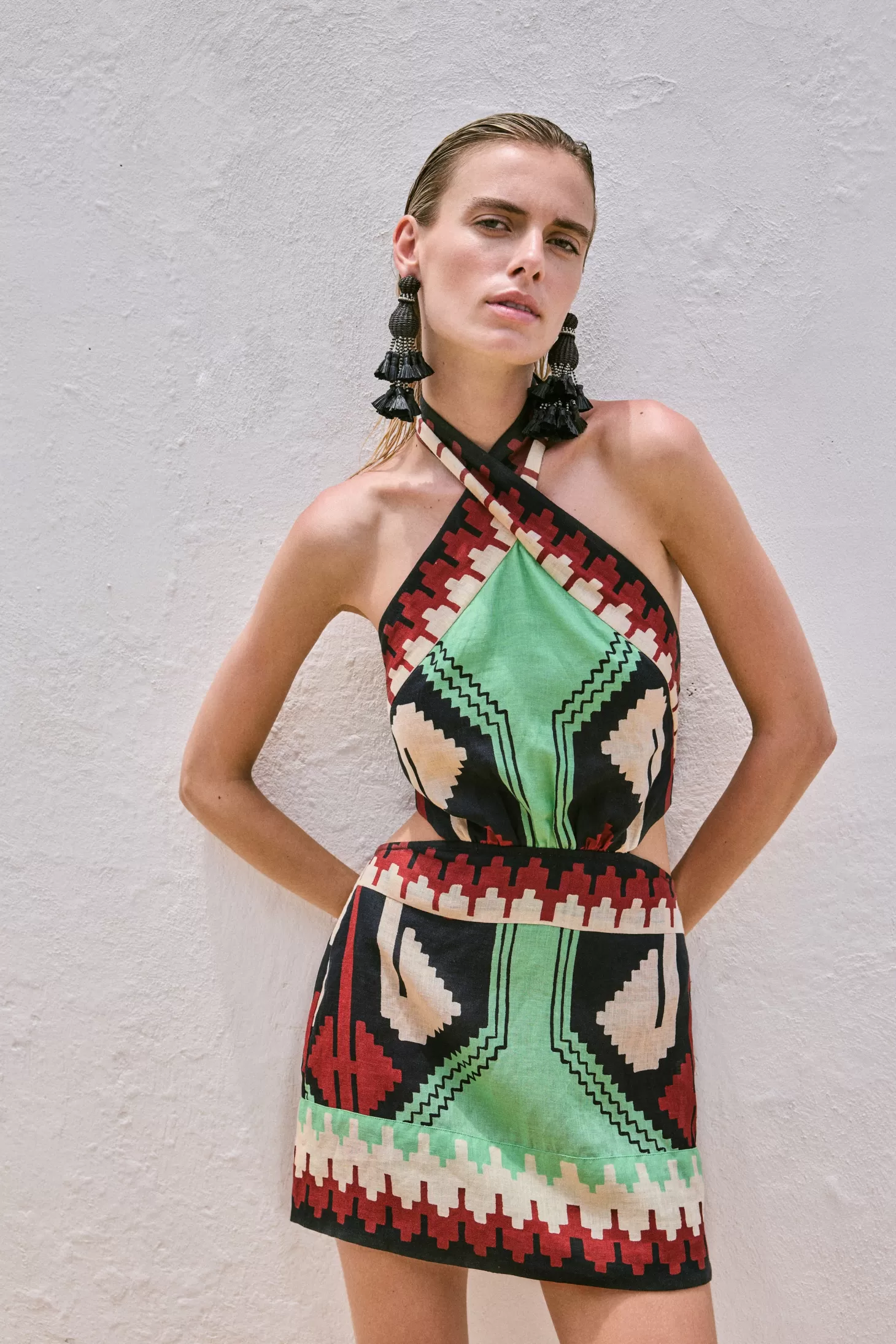 Dresses<JOHANNA ORTIZ TIDE STRENGTH MINI DRESS Green/Black/Paprika/Ecru