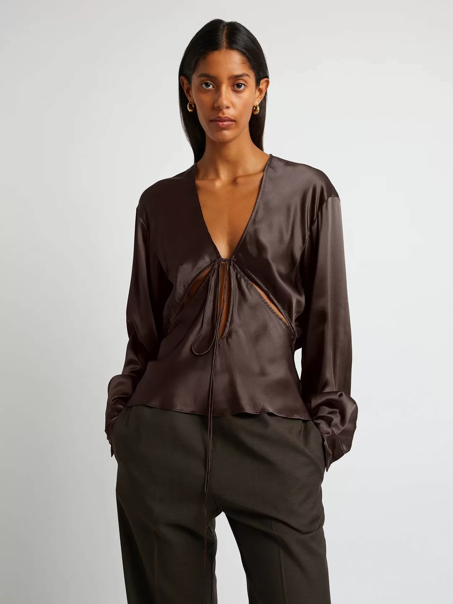 Tops<CHRISTOPHER ESBER TRIQUETRA FRONT TIE SHIRT Cocoa