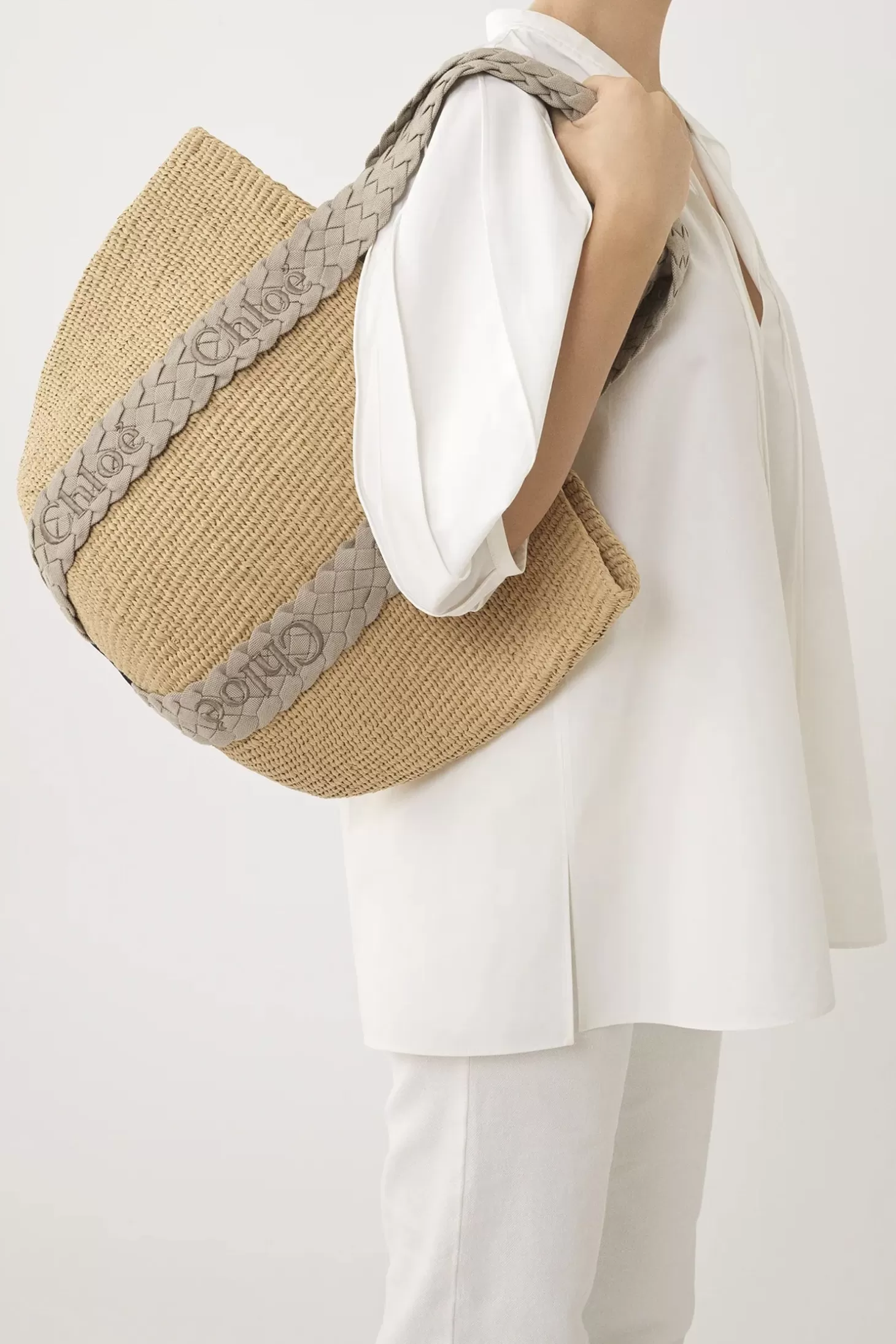 Shoulder | Tote<CHLOÉ WOODY LARGE BASKET PastelGrey